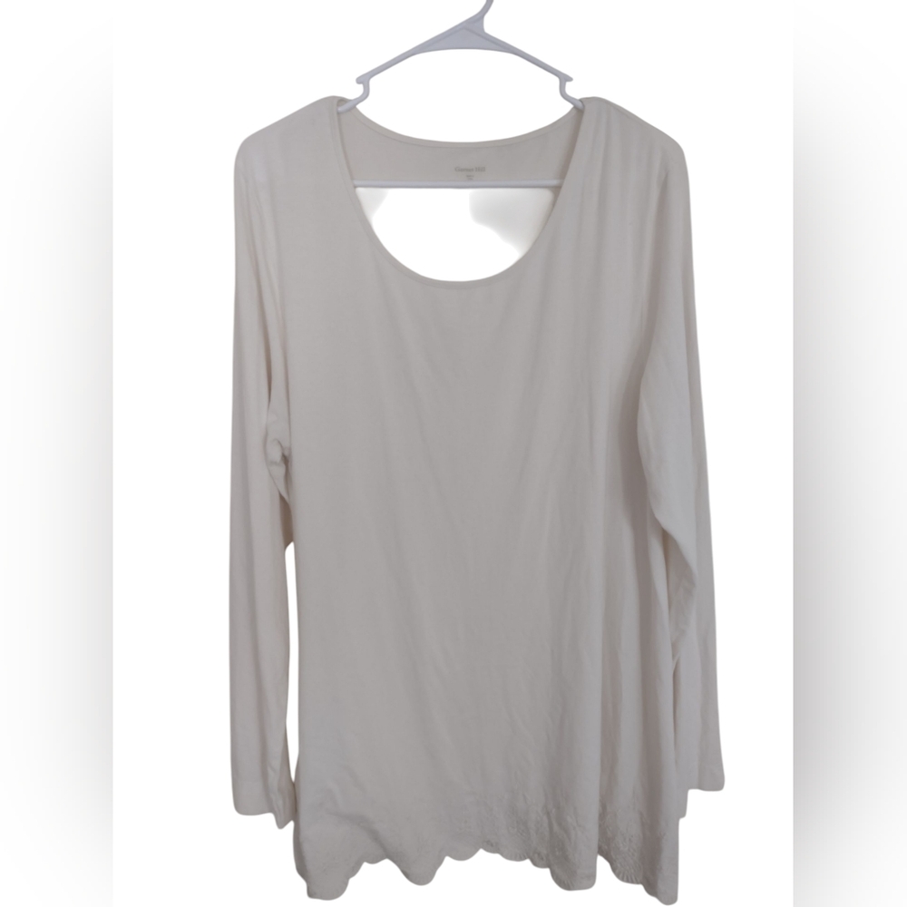 Garnet Hill Ivory Tunic Blouse XL Bohemian Coastal Grandma Casual